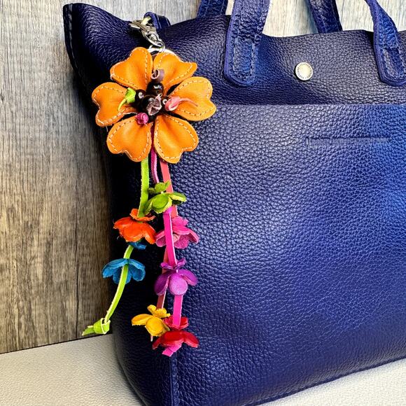 Leather Orange Heart Flower Purse Charm Genuine Leather Bag Charm NEW FAST SHIP - Picture 2 of 7